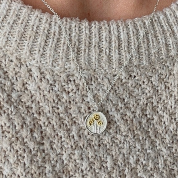 Sterling Silver and 24K Gold Embossed Flower Necklace - Picture 7 of 13